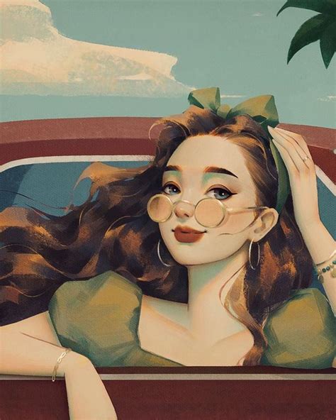 优雅温柔女生头像插画