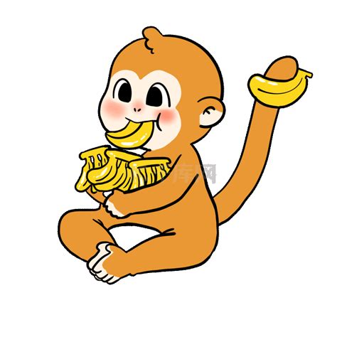 矢量卡通手绘可爱吃香蕉的小猴子免抠图PNG素材图片免费下载-千库网