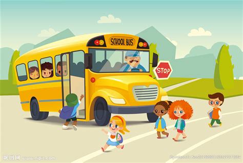 卡通车文明校园开学卡通学生排队上公交车图片素材免费下载 - 觅知网