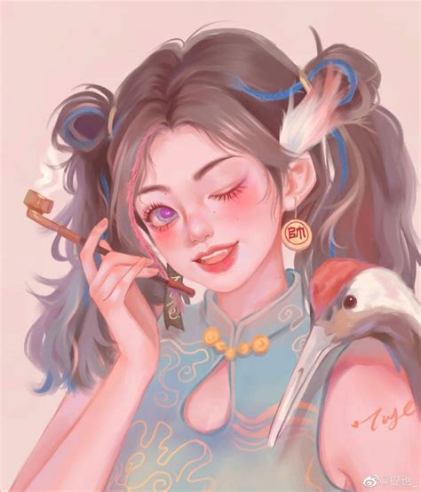 麻将女生头像手绘温柔