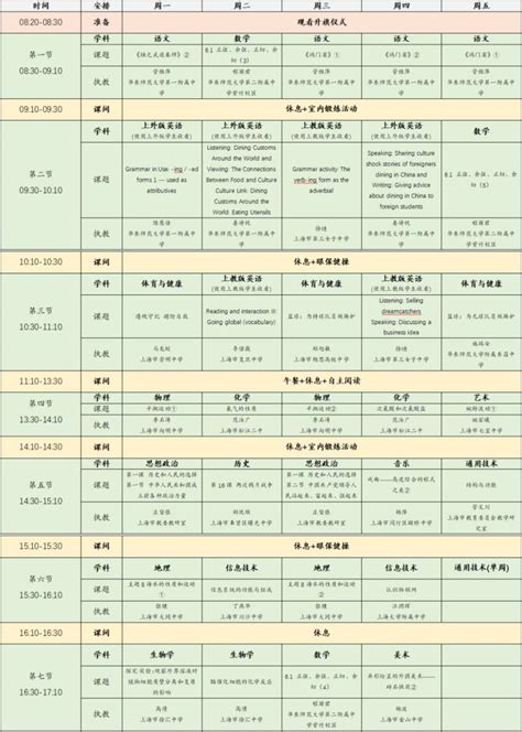 10月31日-11月4日上海空中课堂课程表- 上海本地宝