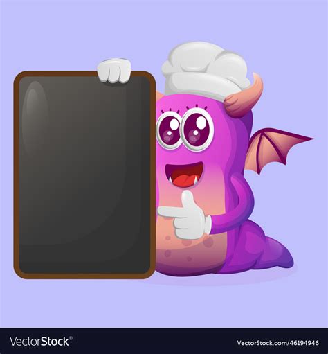 Cute purple monster holding menu black board menu Vector Image