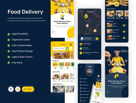 时尚的外卖送餐应用程序app界面设计ui套件 - 25学堂