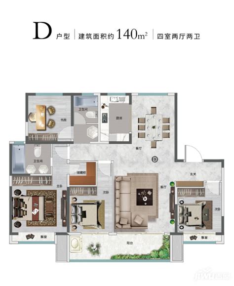 宿迁华鸿沁和园沁和园D户型140户型图_首付金额_4室2厅2卫_140.0平米 - 吉屋网