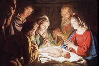 玛丽和约瑟夫在发光的马槽里抚摸婴儿耶稣照片摄影图片_ID:405805507-Veer图库