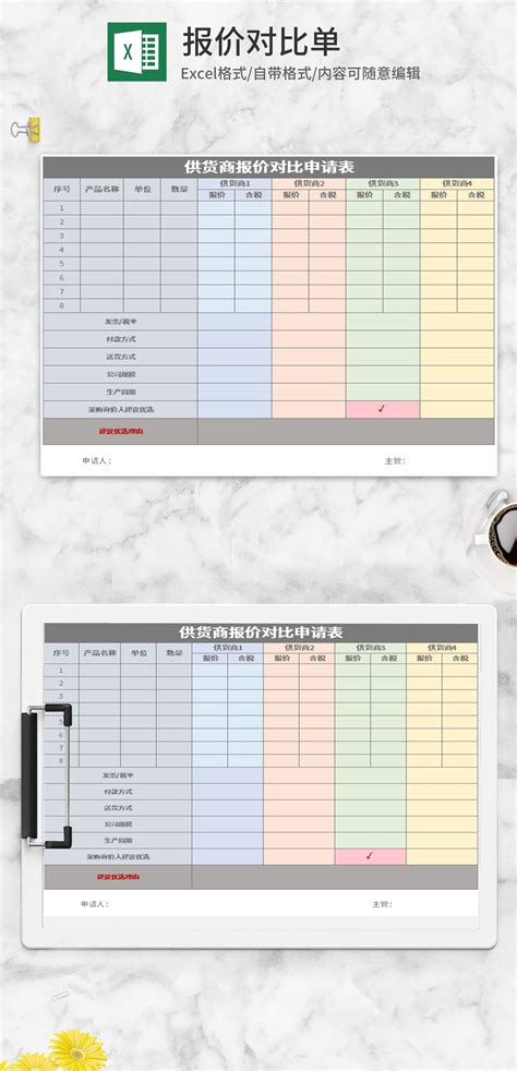 供货商报价对比申请表Excel模板_完美办公