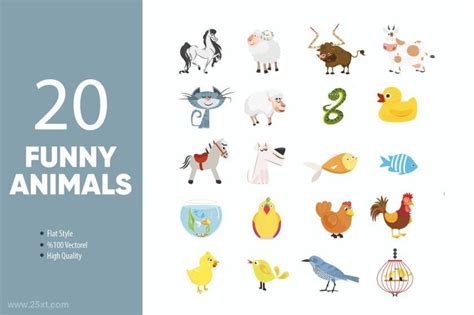 20个画风有趣的动物主题彩色矢量插画素材 - 25学堂