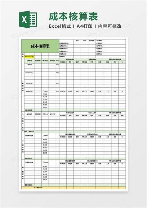 实用成本核算表Excel模板下载_熊猫办公