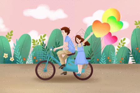 情侣双人骑单车自行车骑车单车卡通扁平元素图片下载_红动中国