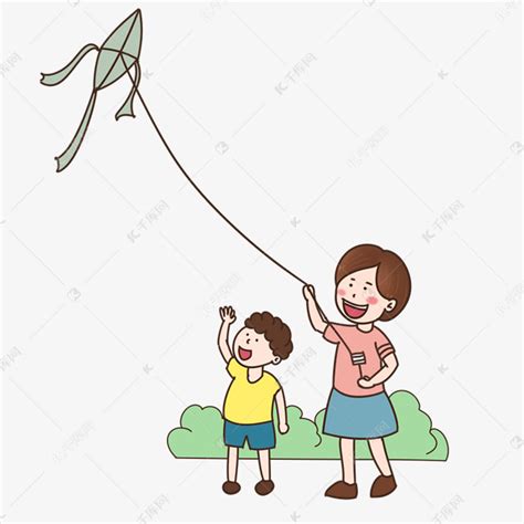 儿童节家人陪孩子放风筝手绘素材图片免费下载-千库网