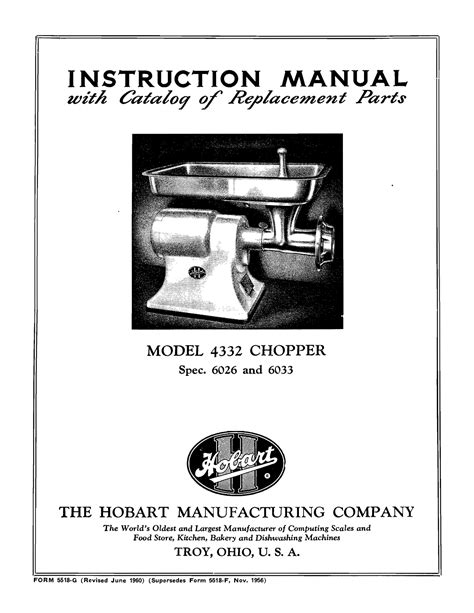 Hobart 4332, 4332 Installation & Operation Manual