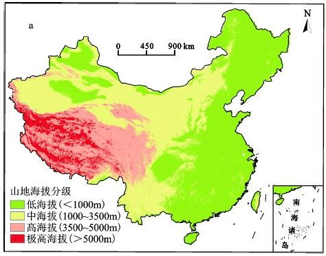 中国海拔高度全景地图