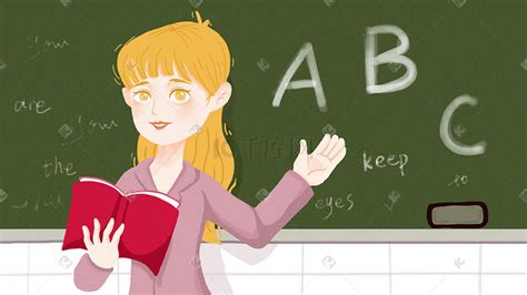 英语老师插画-英语老师配图-千库网