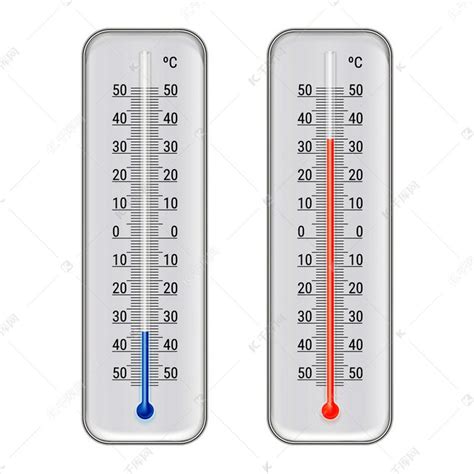 经典的室外和室内摄氏酒精乙醇红色和蓝色温度计设置为气象测量现实矢量图。素材图片免费下载-千库网