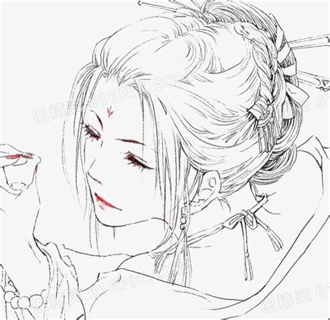 古风线描头像速写女生版