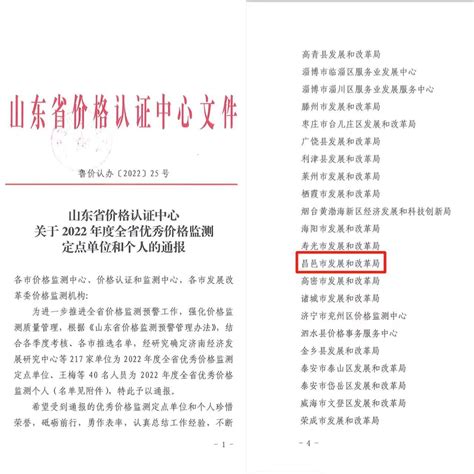 昌邑市发改局连续四年获评“全省优秀价格监测定点单位” - 昌邑新闻 - 潍坊新闻网