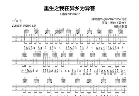 重生之我在异乡为异客吉他谱_王睿卓,damn5z_C调弹唱91%单曲版 - 吉他世界