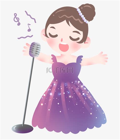 卡通手绘系列唱歌的女孩素材图片免费下载-千库网