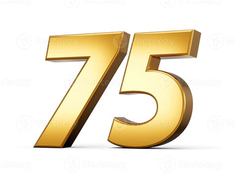 Gold number 75 Seventy Five isolated white background. shiny 3d number ...