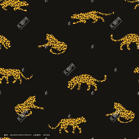 各种姿态豹子的轮廓插图,无缝图案,设计模板,汇图网www.huitu.com