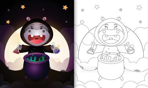 coloring book with a cute hippo using costume witch halloween 2840174 ...