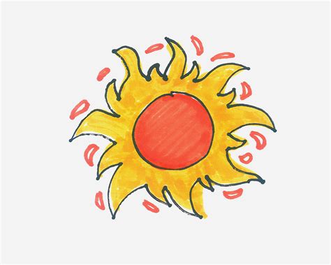 太阳简笔画法步骤图示（太阳简笔画高清大图） - 小南美术网