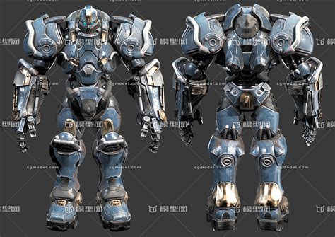 C4D FBX科幻机械机器人战甲战士兵武器动画绑定骨骼三维模型