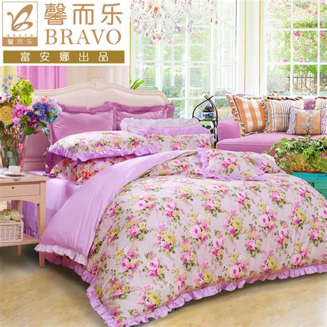 富安娜家纺 床上用品 纯棉床单四件套 全棉贡缎 紫陌彼岸 正品