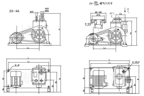 SK型水环式真空泵及汽水分离器安装尺寸图-上海飞鲁真空泵厂有限公司