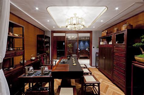 新中式古典风格茶室红木家具设计图片_别墅设计图