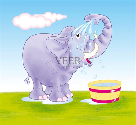 绘画插图,象,小的,水,小象正版插画素材下载_ID:308482550 - Veer图库