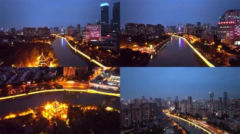 四川成都锦江两侧的现代建筑夜景 图片 | 轩视界