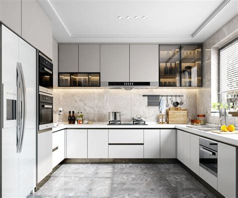 时尚L型白色烤漆橱柜图片 开放式厨房装修效果图-中华橱柜网