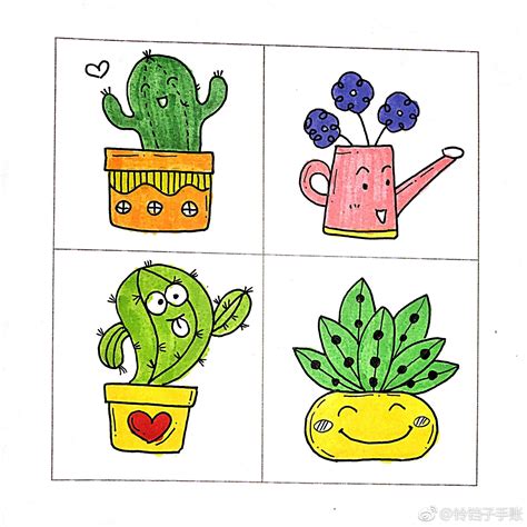 72款彩色盆栽植物简笔画图片 彩色盆栽怎么画- 老师板报网
