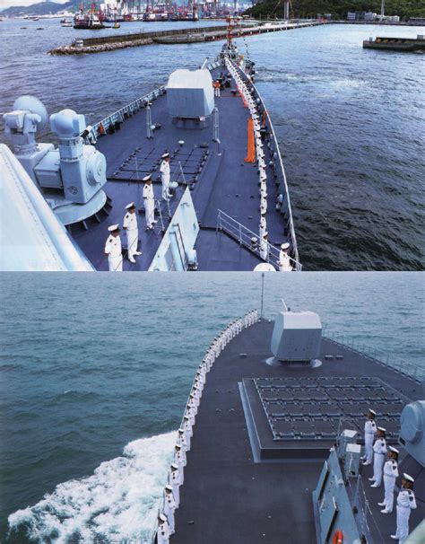 现场高清图：大连055和052D双盾舰同时下水