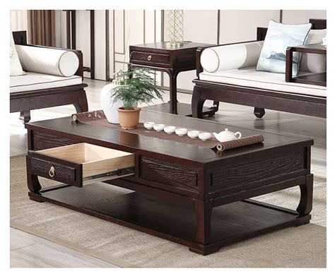 墨印 黑胡桃木茶桌椅组合新中式实木餐桌茶室老榆木桌台家具定制-美间设计