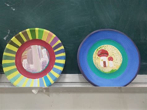 幼儿园蛋糕盘子装饰画素材 多彩艺术纸盘绘画教程 肉丁儿童网