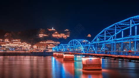 兰州中山桥夜景高清图片下载-正版图片501232309-摄图网