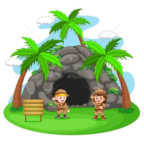 山洞前的两位冒险家插画图片下载-正版图片303687648-摄图网