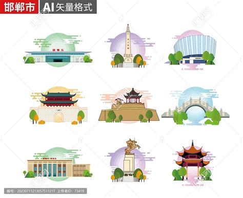 邯郸城市地标建筑插画素材,海报设计,画册/宣传单/广告,设计模板,汇图网www.huitu.com