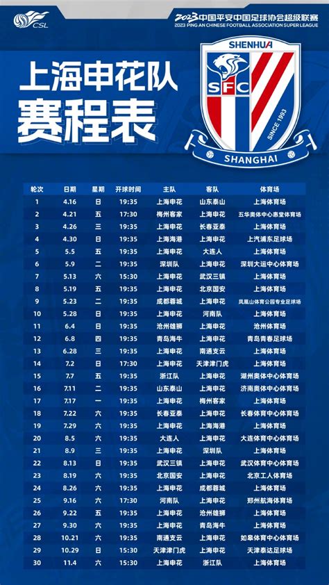 2023中超联赛上海申花队赛程 -直播吧