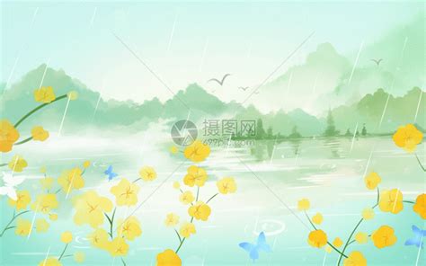 唯美大气中国风清明时节雨水商务绿色广告质感展板背景背景图片素材免费下载_熊猫办公