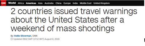 谨慎！24小时两起枪击案后，乌拉圭、委内瑞拉等多国发赴美旅游警告