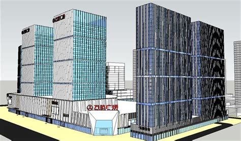 抚顺市某现代风格商业综合体建筑SU设计精致模型（附CAD总平图）[原创]