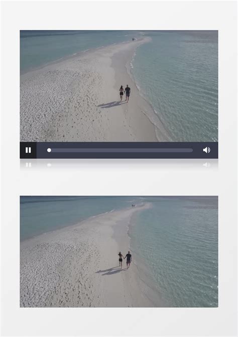 航拍牵手漫步在海边的情侣实拍视频素材模板下载_海边_图客巴巴