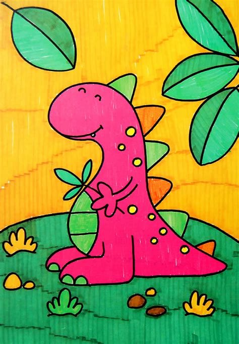可爱的恐龙 - 儿童画画大全_简单漂亮儿童画作品_基础入门儿童绘画教程 - 咿咿呀呀儿童手工网