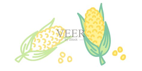 矢量设置玉米图标。玉米的矢量插图。手绘蔬菜。插画图片素材_ID:422756063-Veer图库