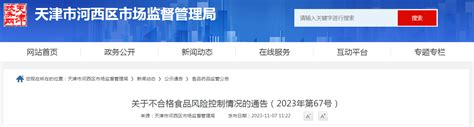 天津市河西区市场监督管理局关于不合格食品风险控制情况的通告（2023年第67号）-中国质量新闻网