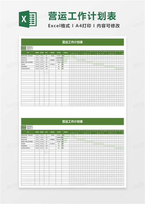 简单营运工作计划表Excel模板下载_熊猫办公