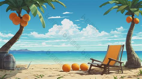 夏日缤纷沙滩插画图片-包图网
